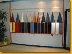 Leather and paint colour samples in office reception