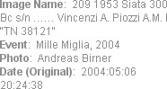 Image Name:  209 1953 Siata 300 Bc s/n �� Vincenzi A. Piozzi A.M. I "TN 38121"
Event:  Mille Migl...