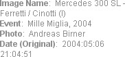 Image Name:  Mercedes 300 SL - Ferretti / Cinotti (I)
Event:  Mille Miglia, 2004
Photo:  Andreas ...