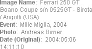 Image Name:  Ferrari 250 GT Boano Coupe s/n 0525GT - Sirota / Angotti (USA) 
Event:  Mille Miglia...