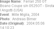 Image Name:  Ferrari 250 GT Boano Coupe s/n 0525GT - Sirota / Angotti (USA) 
Event:  Mille Miglia...