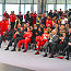 Rubens Barrichello, Michael Schumacher and Luca di Montezemolo in the front row