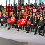 Rubens Barrichello, Michael Schumacher and Luca di Montezemolo in the front row