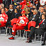 Rubens Barrichello, Michael Schumacher and Luca di Montezemolo in the front row