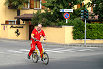 Factory engineer in front of Ristorante Cavallino