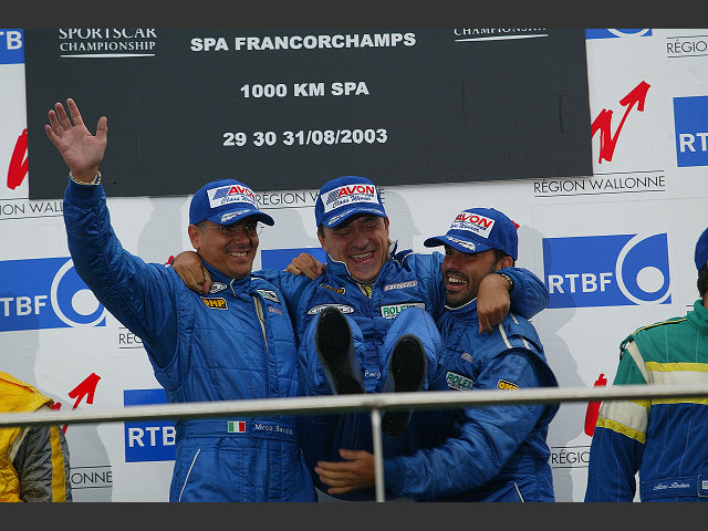 2003 FIA SCC SR2 Champions, Mirco Savoldi and Pier Giuseppe Peroni were joined on the Spa podium by Filippo Francioni