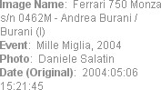 Image Name:  Ferrari 750 Monza s/n 0462M - Andrea Burani / Burani (I) 
Event:  Mille Miglia, 2004...