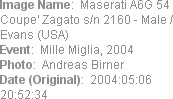 Image Name:  Maserati A6G 54 Coupe' Zagato s/n 2160 - Male / Evans (USA) 
Event:  Mille Miglia, 2...