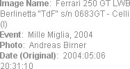 Image Name:  Ferrari 250 GT LWB Berlinetta "TdF" s/n 0683GT - Celli (I) 
Event:  Mille Miglia, 20...