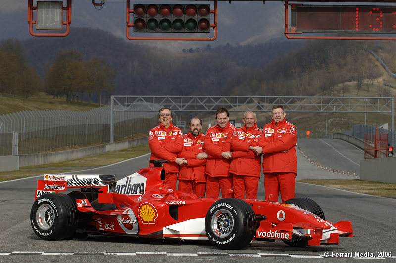 Paolo Martinelli, Gilles Simon, Aldo Costa, Rory Byrne and Ross Brawn