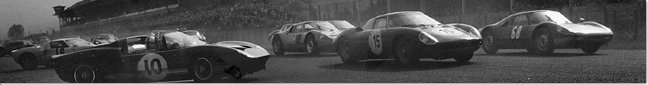 N&uuml;rburgring 1000 km 1965: The 250LM #15 in the traffic is s/n 5843 of the Ecurie Francorchamps. Pierre Gosselin and Taf Dumay retired