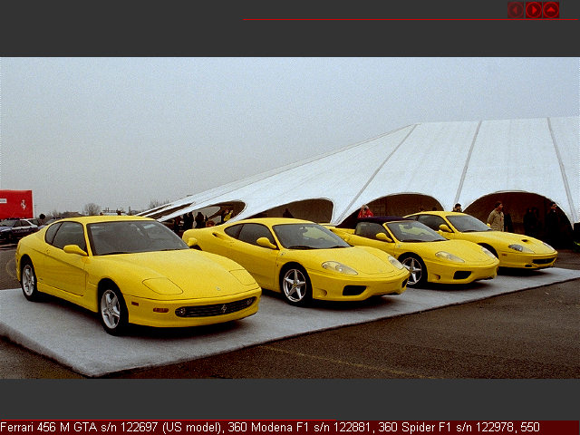 Ferrari 456 M GTA s/n 122697 (US model), 360 Modena F1 s/n 122881, 360 Spider F1 s/n 122978, 550 Maranello s/n 122766 (US model)