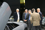 Antonio Ghini & Amedeo Felisa of Ferrari inspecting the new Lamborghini Murciélago LP640