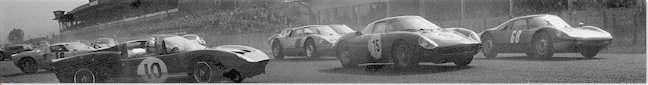 N&uuml;rburgring 1000 km 1965: The 250LM #15 in the traffic is s/n 5843 of the Ecurie Francorchamps. Pierre Gosselin and Taf Dumay retired