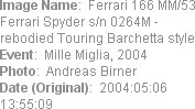 Image Name:  Ferrari 166 MM/53 Ferrari Spyder s/n 0264M - rebodied Touring Barchetta style 
Event...