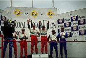 Vincenzo Sospiri and Emmanuel Collard (JB Giesse Team Ferrari), Laurent Redon and Mauro Baldi (JB Giesse Team Ferrari), Alex Caffi and Andrea de Lorenzi (Target 24 Riley&Scott-Judd) on the podium