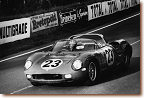 Le Mans 24h 1963: John Surtees and Willy Mairesse had won the race on the N&uuml;rburgring four weeks earlier, but were luckless at Le Mans. The Ferrari 250P s/n 0812 caught fire after a refueling stop while it was running in front and burned out completely