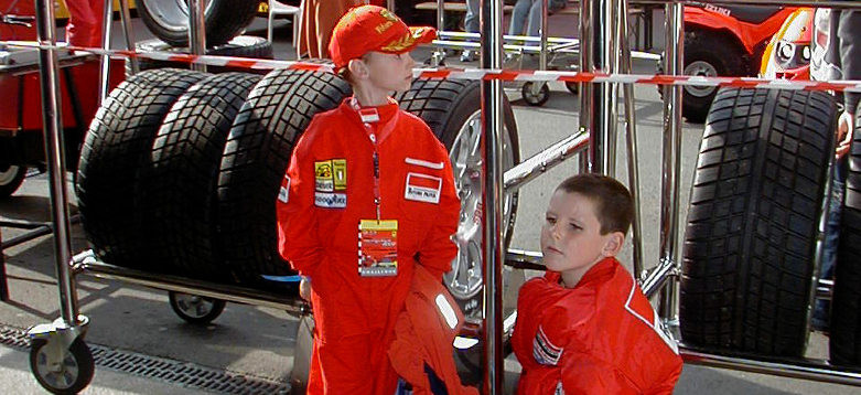Steafan and his friend Cian probably dreaming about the day they can race