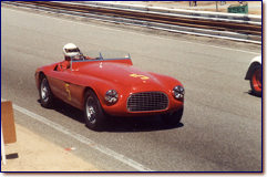 Ferrari 340 America Touring Barchetta s/n 0124A driven by Ron Chuck.  Finishing second to Terry Buffum's white Jag Special (built by Don Parkinson in 1951).  That bit of white fender is the Jag