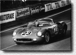 Le Mans 24h 1963: John Surtees and Willy Mairesse had won the race on the Nürburgring four weeks earlier, but were luckless at Le Mans. The 250P s/n 0812 caught fire after a refueling stop while it was running in front and burned out completely. 