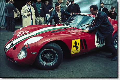 The 250 GTO s/n 3809GT of Calman von Czazy at the paddock. At the steering wheel is former racing driver Wolfgang Seidel.