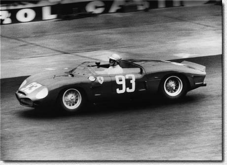 N�rburgring 1000 km 1962: The Rodriguez brothers, Pedro and Ricardo, drove Ferrari's first V8, the Dino 268SP s/n 0806 in it's debut race. The Mexicans retired, because Pedro spun into a ditch. 