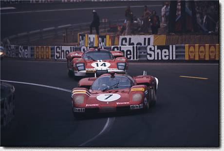 Le Mans 24 h 1970: Both these cars, the works-512S s/n 1026 (no. 7) of Bell/ Peterson and the Scuderia Filipinetti-512S s/n 1008 (no. 14) of Bonnier/ Wissell, didnt finished the race. 