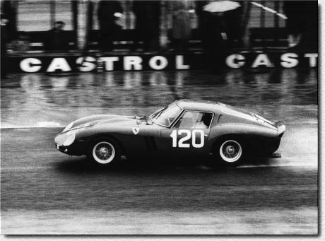 N�rburgring 1000 km 1962: It looks like a 250GTO, but the car that finished 2nd overall was entered in the prototype category. The Ferrari 3765GT was powered by a 4-Litre Testa Rossa engine and driven by Mairesse/ Parkes.