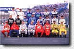 The official photograph of all drivers with the championship rivals Hakkinen and Schumacher in the centre.  