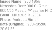 Image Name:  300 1955 Mercedes-Benz 300 SLR s/n 0004/55 Mass J. Wiescher H. D
Event:  Mille Migli...