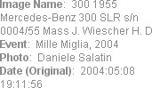Image Name:  300 1955 Mercedes-Benz 300 SLR s/n 0004/55 Mass J. Wiescher H. D
Event:  Mille Migli...