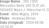 Image Name:  300 1955 Mercedes-Benz 300 SLR s/n 0004/55 Mass J. Wiescher H. D
Event:  Mille Migli...