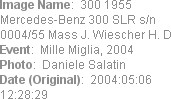 Image Name:  300 1955 Mercedes-Benz 300 SLR s/n 0004/55 Mass J. Wiescher H. D
Event:  Mille Migli...