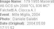 Image Name:  179 1955 Maserati A6 GCS s/n 2088 "CL 836 MC" Falchetti A. Ciocca A. I
Event:  Mille...