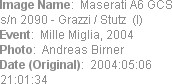 Image Name:  Maserati A6 GCS s/n 2090 - Grazzi / Stutz  (I)
Event:  Mille Miglia, 2004
Photo:  An...
