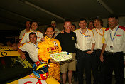 ALMS (and former F1) driver Alex Caffi was surprised by the members of the  PK Sport team with a 40th birthday cake