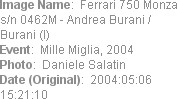 Image Name:  Ferrari 750 Monza s/n 0462M - Andrea Burani / Burani (I) 
Event:  Mille Miglia, 2004...