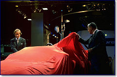 Luca di Montezemolo and Sergio Pininfarina unveiling the 550 barchetta