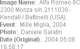 Image Name:  Alfa Romeo 8C 2300 Monza s/n 2111038 -  Kendall / Battinelli (USA) 
Event:  Mille Mi...