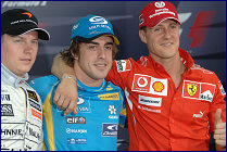 Kimi Raikkonen, Fernando Alonso and Michael Schumacher