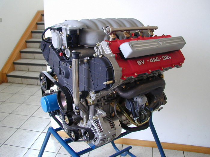 V8 engine in Maserati reception area
