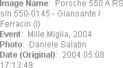 Image Name:  Porsche 550 A RS s/n 550-0145 - Giansante / Ferracin (I)
Event:  Mille Miglia, 2004
...
