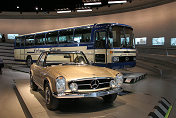 1964 M-B 230 SL, 1979 M-B O 303 touring coach (behind)