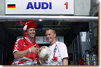 Football at the racetrack. Danmark vs. England. Tom Kristensen vs. Johnny Herbert.