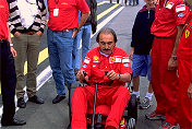 Cleto Zini testing a new Formula One car by Wolf Gartengeräte