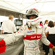 Emanuele Pirro celebrates his pole position