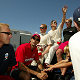 Panoz driver Bryan Herta with Audi drivers Emanuele Pirro, Johnny Herbert, Stefan Johansson and Frank Biela (from left)