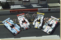 Die Audi Teams: Johansson Racing (#4), Audi Sport Team Joest (#1), Audi Sport North America (#2), Champion Racing (#3)