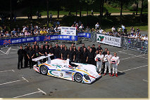 Champion Audi team at scrutineering with the driver line up of Didier Theys,  Ralf Kelleners and Johnny Herbert.