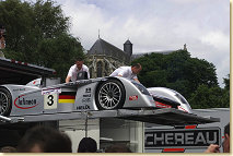The Infineon Audi R8 #3 on the way to the scrutineering